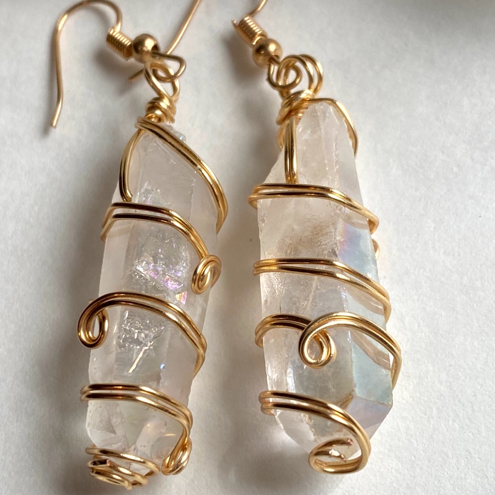 n e w | wire wrapped angel quartz earrings | raw crystal earrings | handmade 👼 - Picture 3 of 8